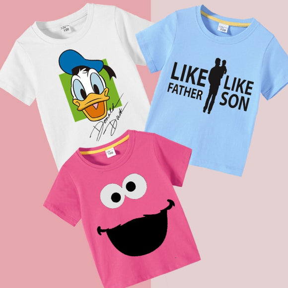 Pack Of 3 Printed T-shirts For Kids White Donld Duck Pink Smile Blue