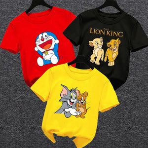 Pack-of-3-doremon-tomjerry-lionking printed T-shirts For Kids