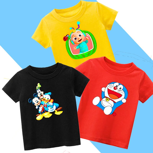 Pack Of 3 Printed T-shirts For Kids Yellow Red Doremon Black