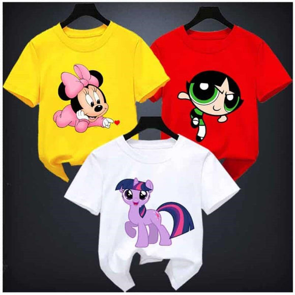 Pack Of 3 Printed T-shirts For Kids Yellow Red Power Girl White